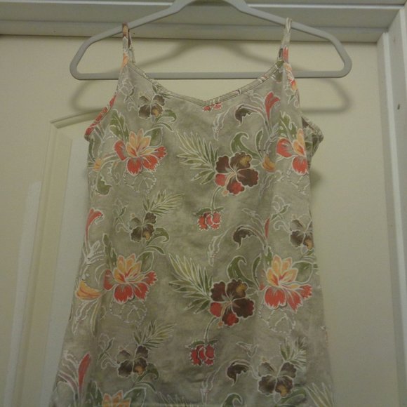 BOHO FLORALS COTTONY STRETCH SEMI SUPPORT TANK CAMI L - Picture 2 of 4
